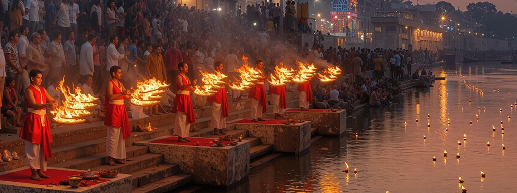 ganga-dussehra Devotees performing Ganga Aarti during Ganga Dussehra.