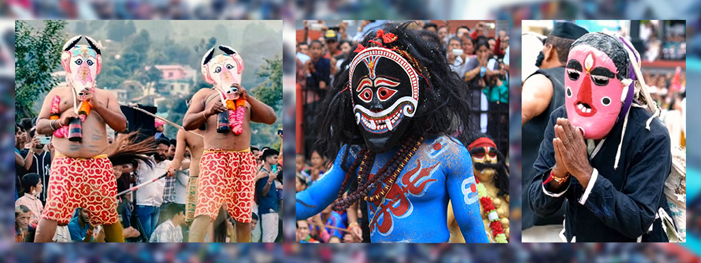 hill-jatra Farmers performing bull dance during Hill Jatra.