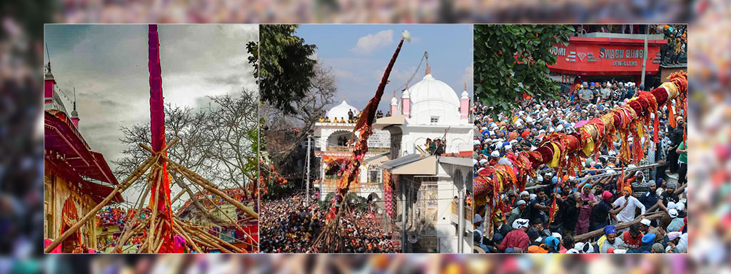 jhanda-mela Devotees raising flag at Guru Ram Rai Darbar, Dehradun.