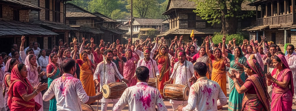 kumaoni-holi People singing folk ragas during Kumaoni Holi.